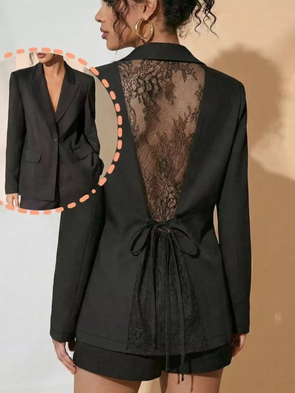 Lace-Back One Button Blazer - Picture 2 of 4